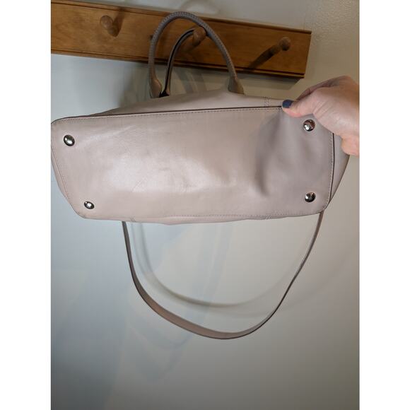 Coach Leather Satchel Taupe Greige Crossbody Bag Silver Hardware Zip Top Pockets - Picture 4 of 14